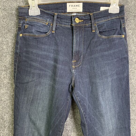 Frame Jeans Women 27 Le High Skinny Blue Cropped Slit Ankle Stretch Dark Wash - Picture 2 of 15